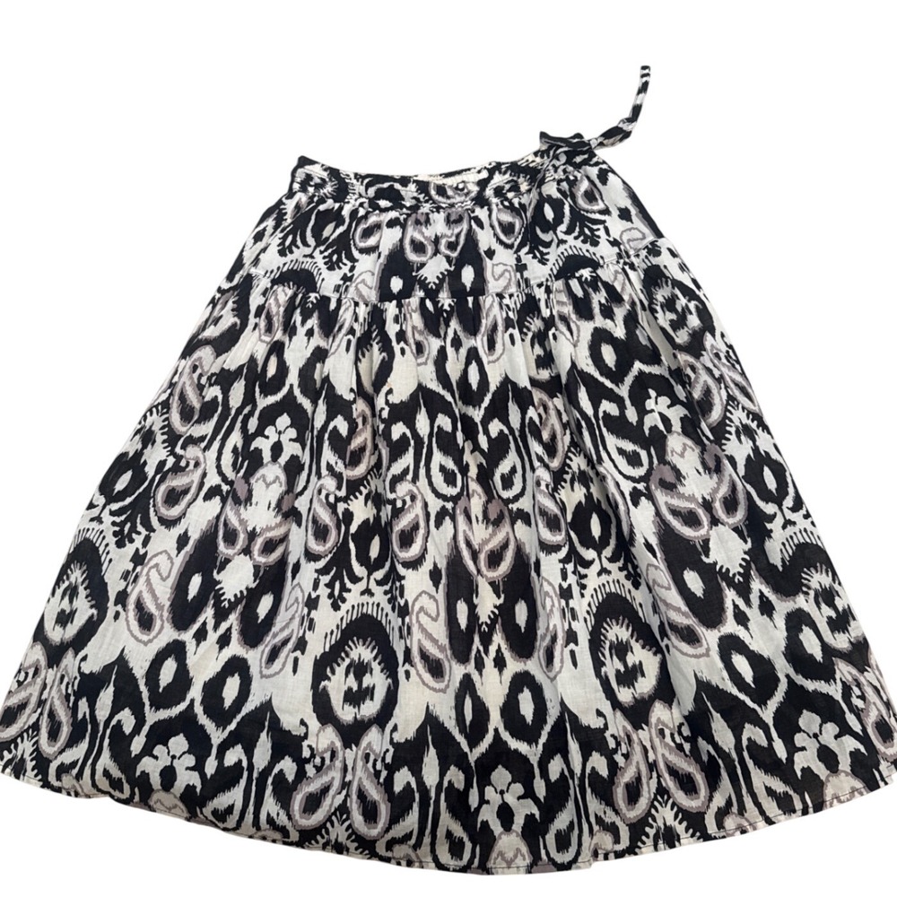 Metro Wear Black White Ikat Paisley Cotton Tiered Mini Skirt Small Smocked Waist